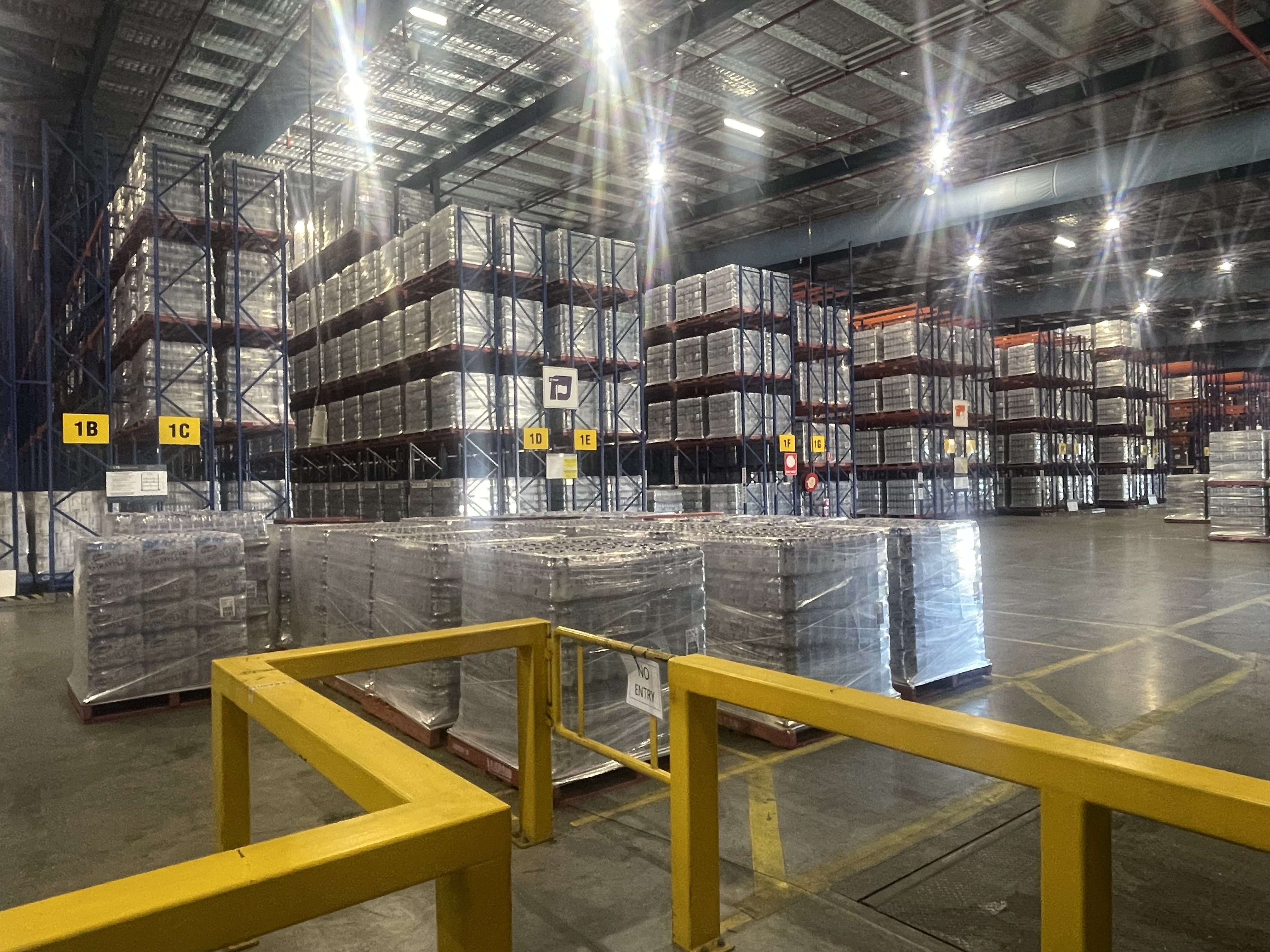 Pallets and storage racks inside a warehouse