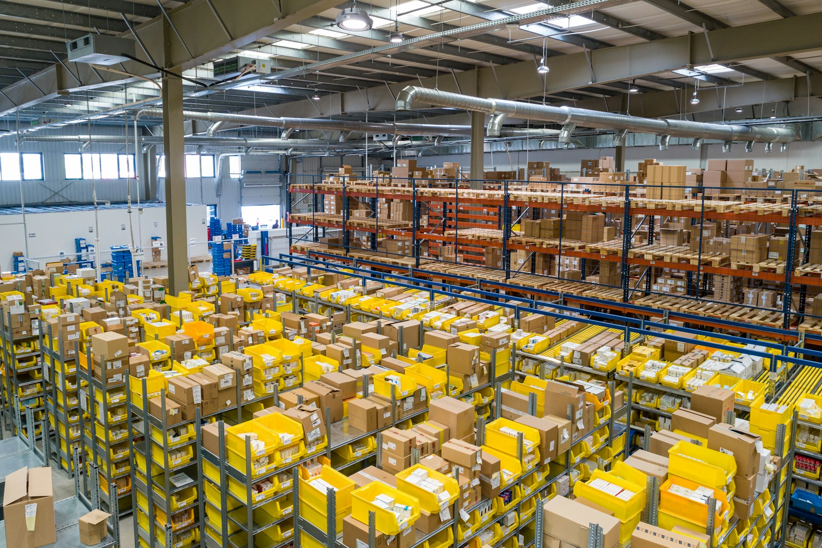 Illustrative modern warehouse with organised storage and inventory
